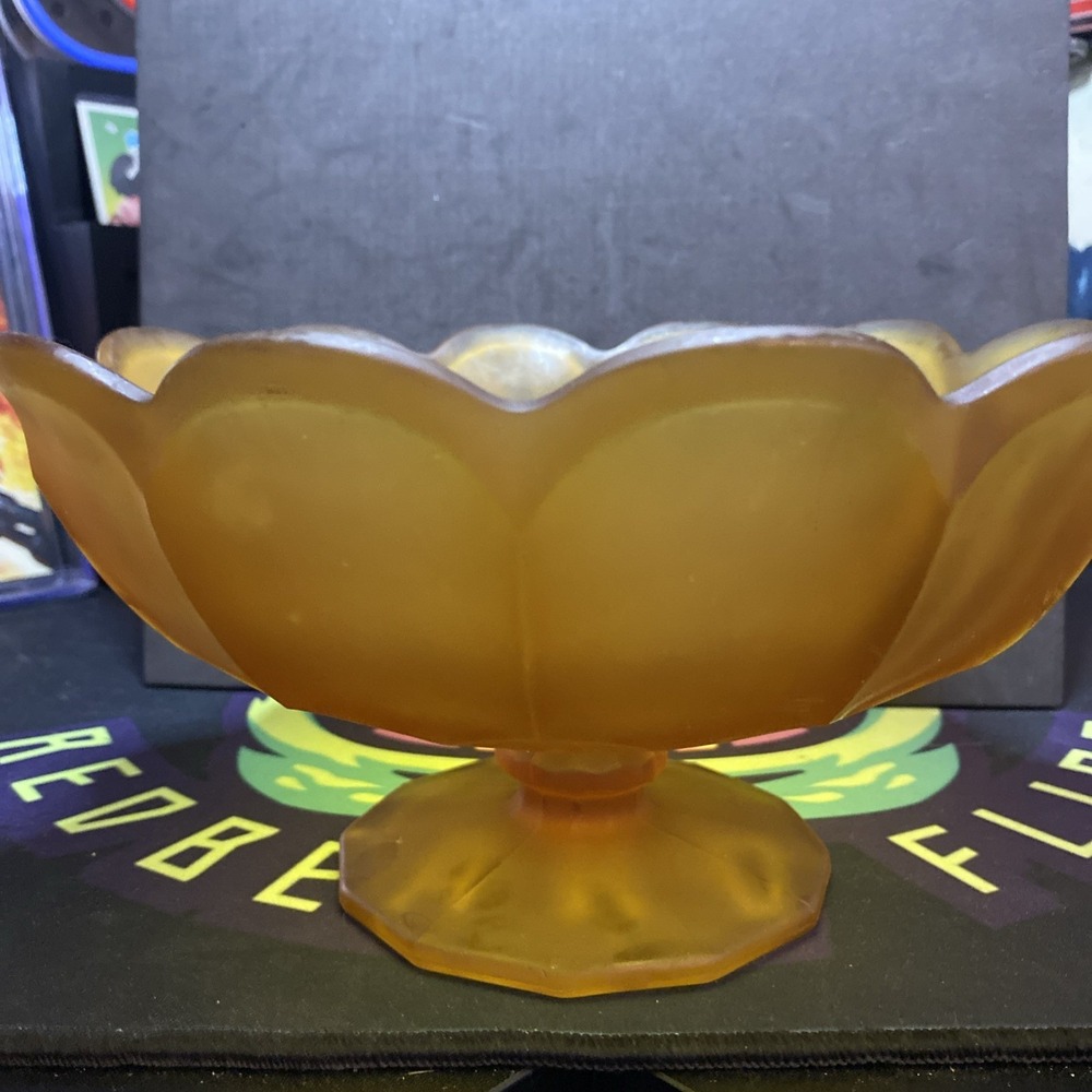 Vintage Tiffin Frosted Amber Glass Satin Compote Pedestal Bowl